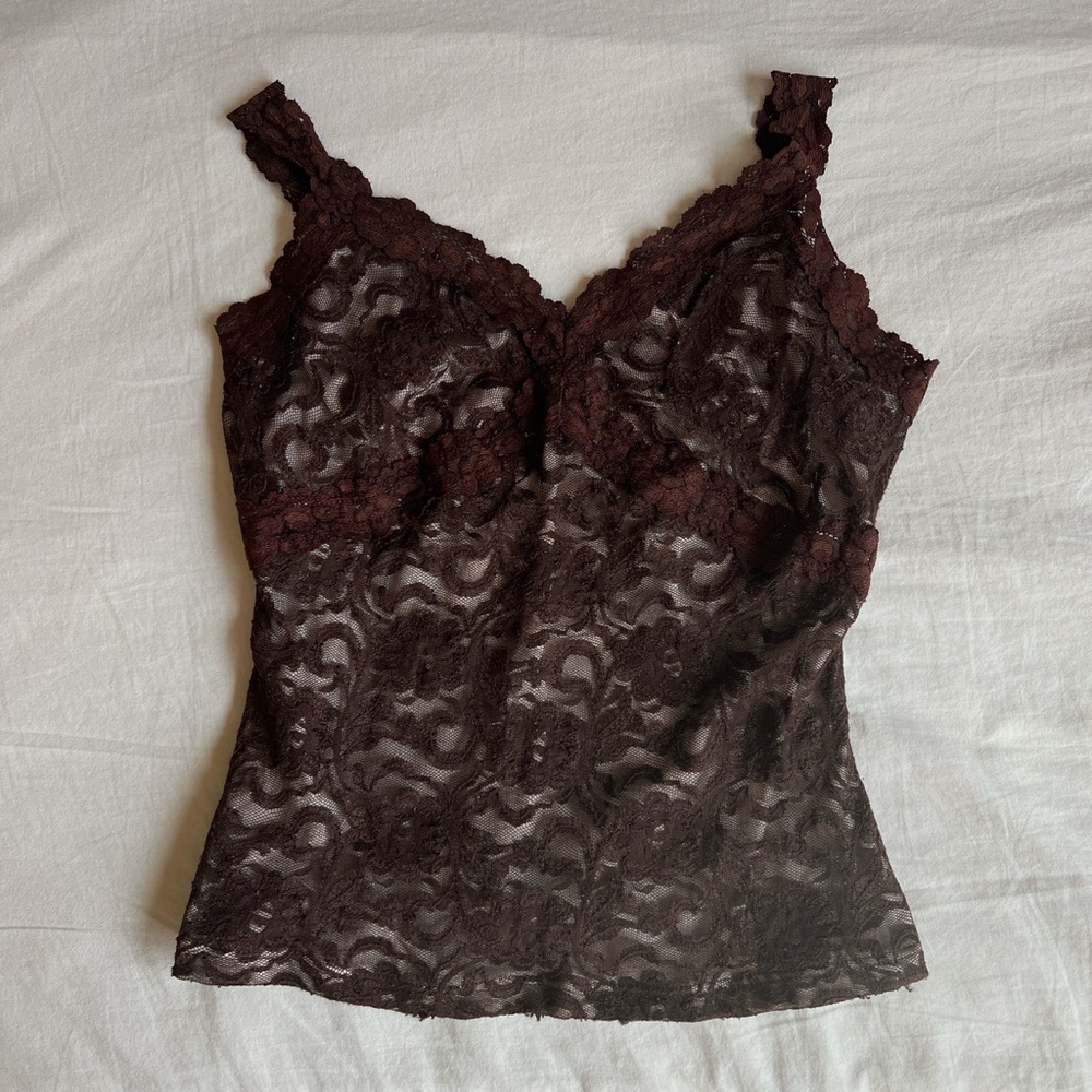 Brown lace cami with floral detailing